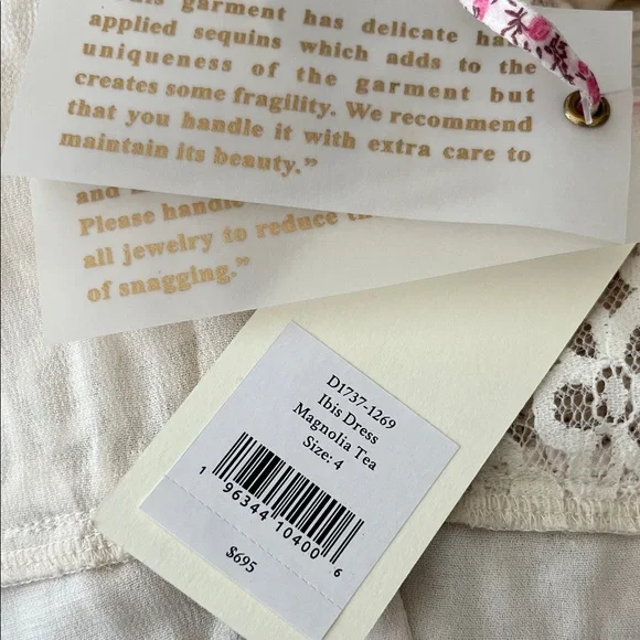 LoveShackFancy Ibis Beaded Ruffle V Plunge Lace Overlay Dress in Magnolia Tea - Picture 10 of 16